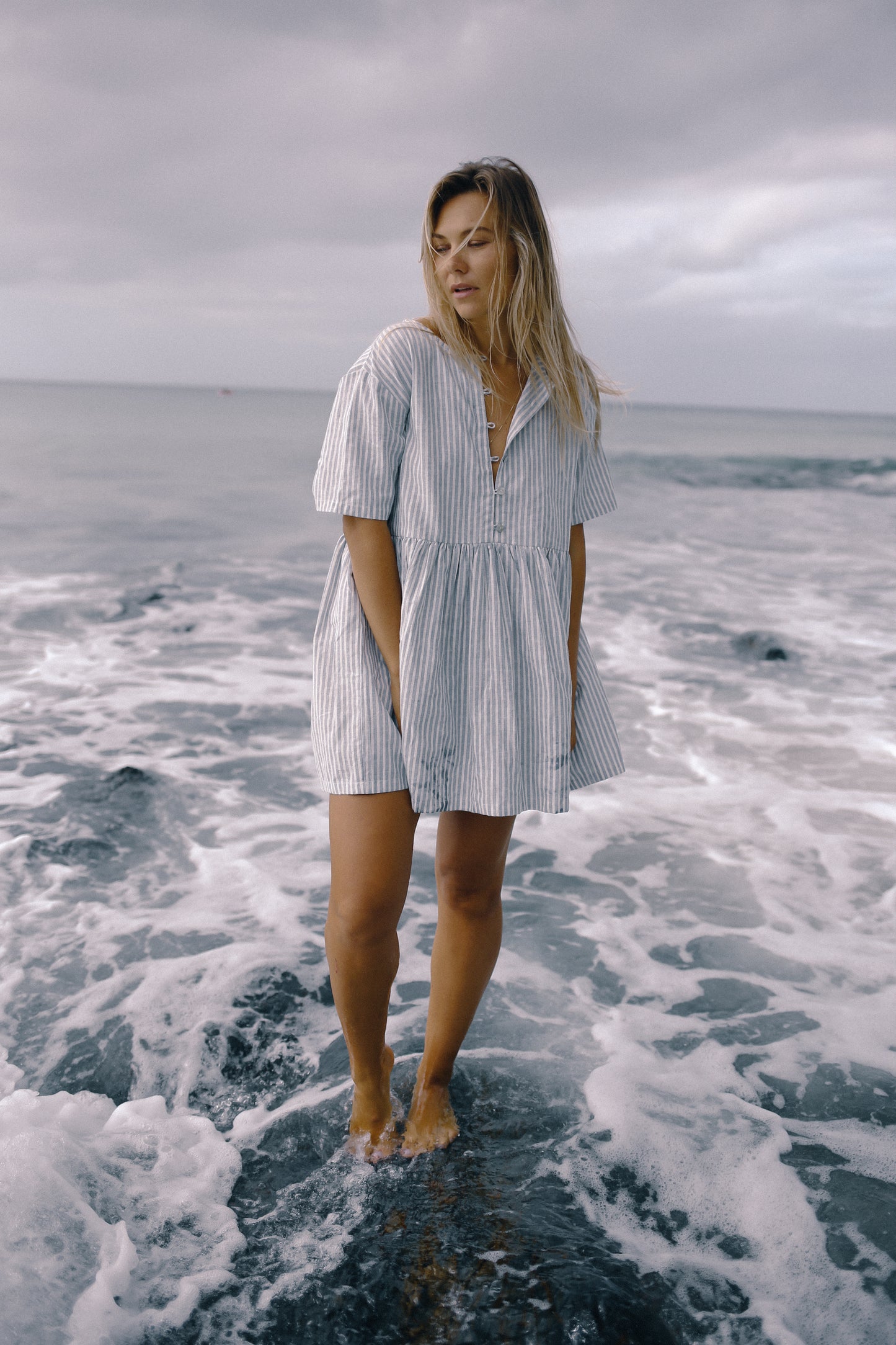 Darcey Dress | Washed Blue Stripe