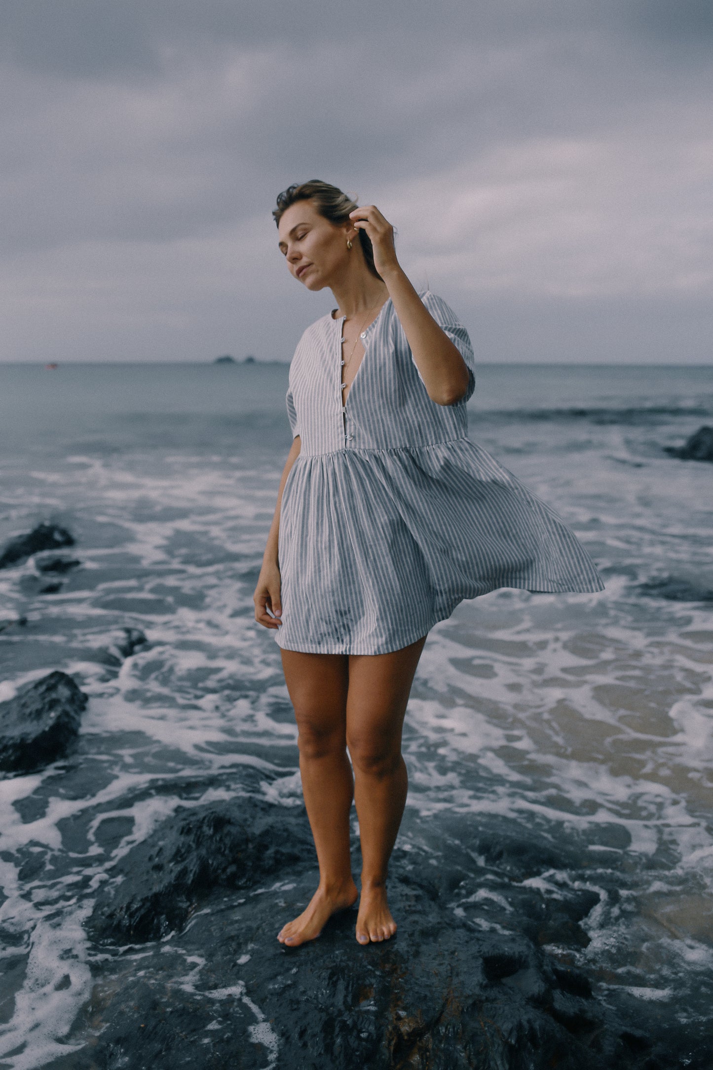 Darcey Dress | Washed Blue Stripe