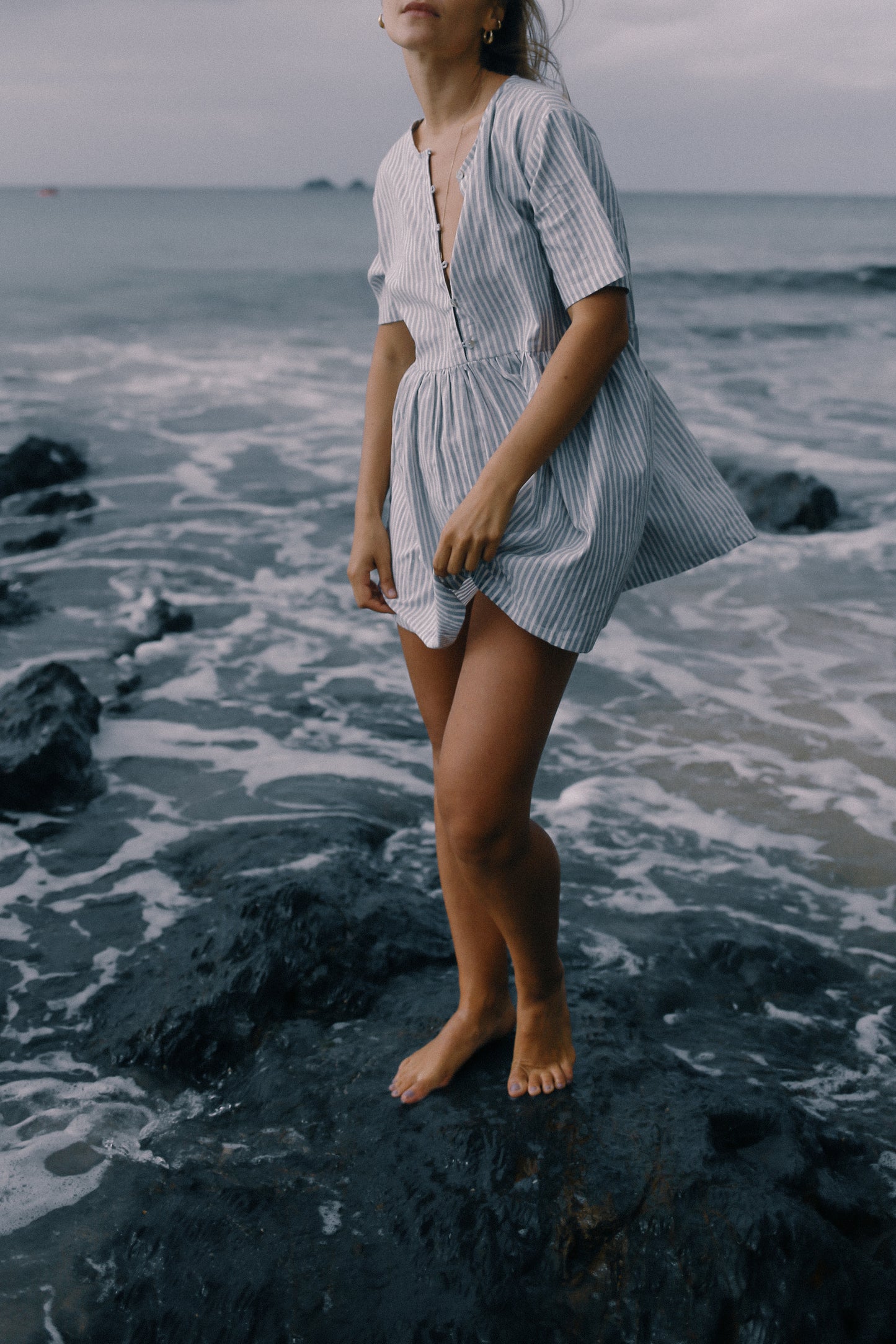 Darcey Dress | Washed Blue Stripe