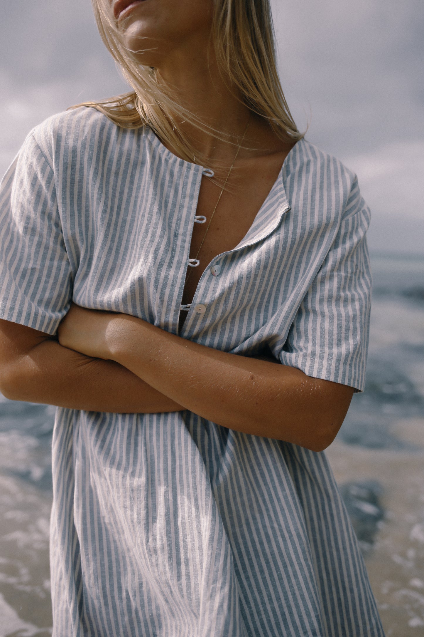 Darcey Dress | Washed Blue Stripe