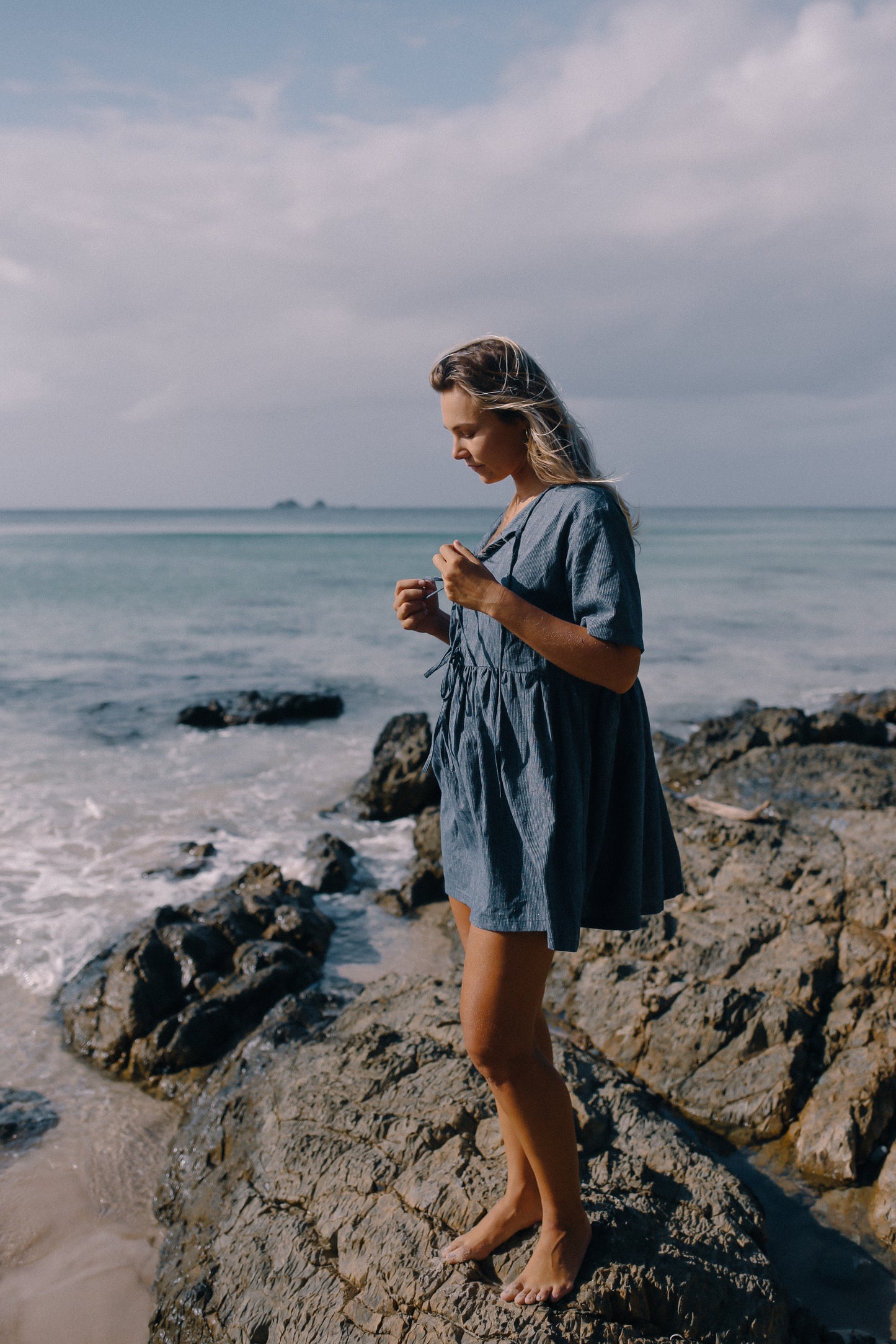 Darcey Tie Dress | Navy Pinstripe