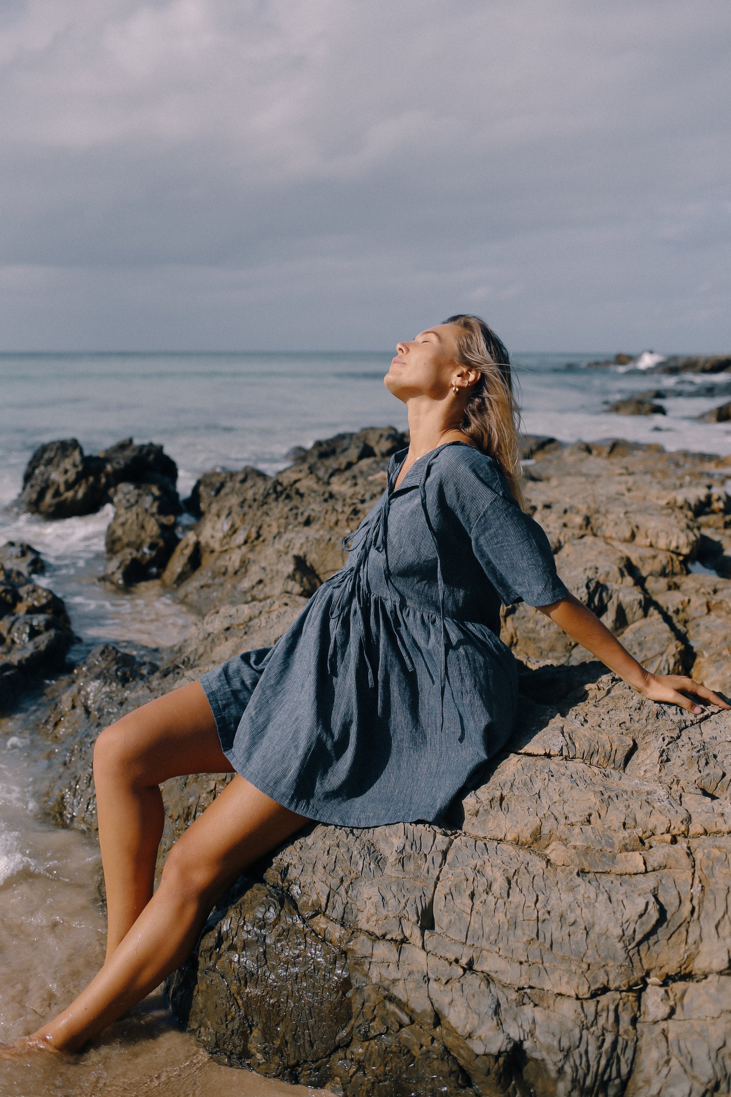 Darcey Tie Dress | Navy Pinstripe