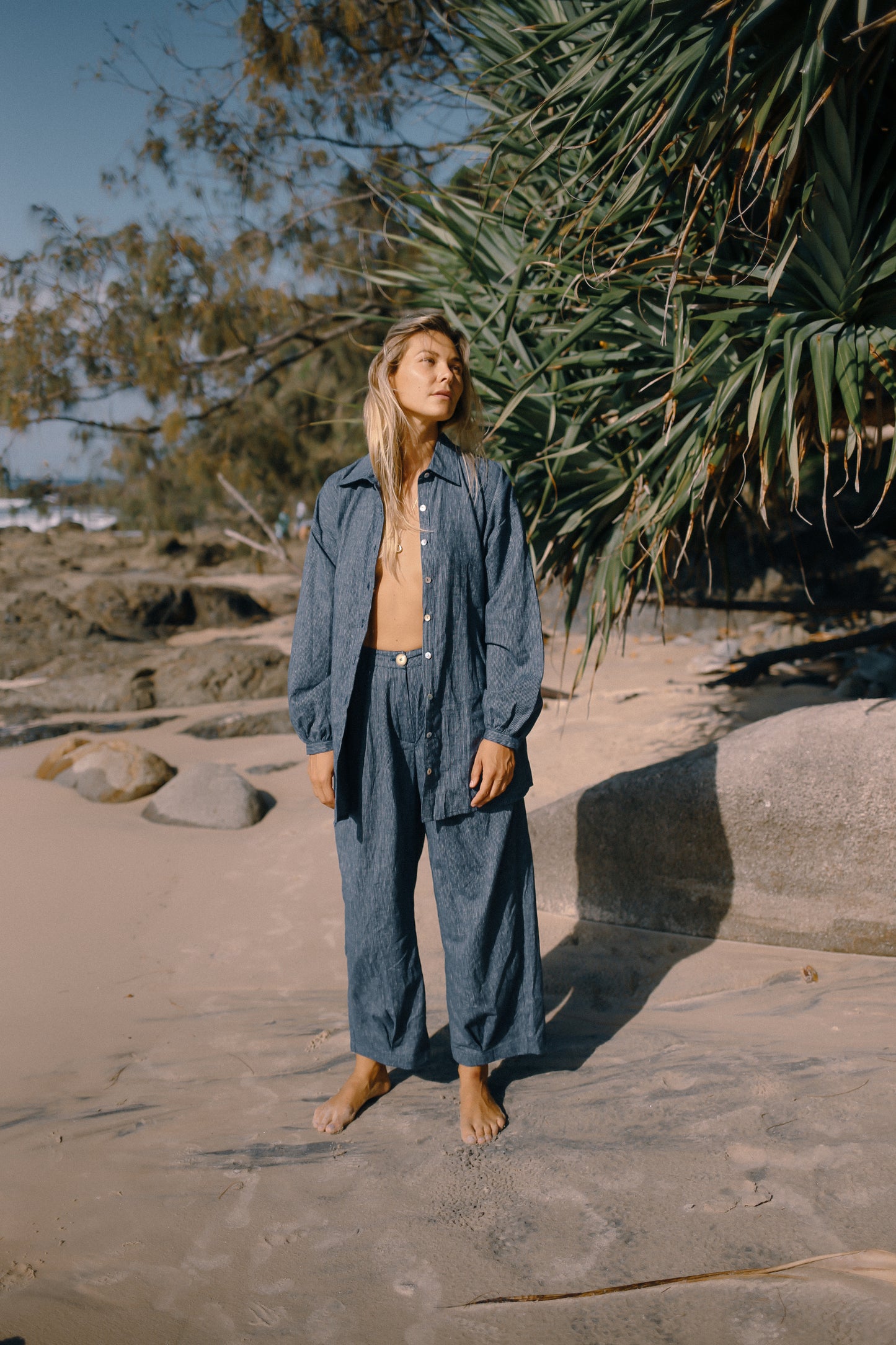 Yumi Pant | Navy Pinstripe