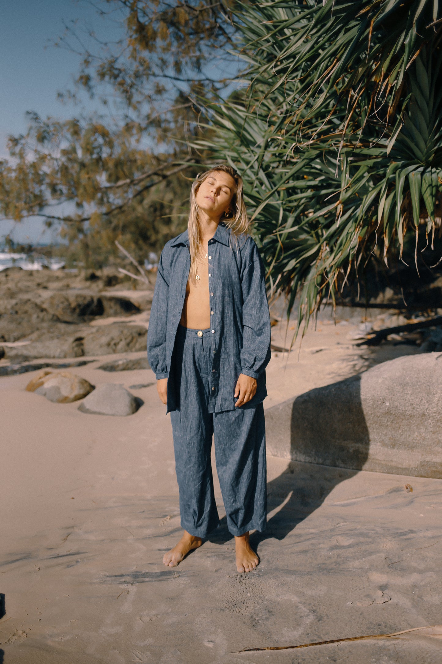 Yumi Pant | Navy Pinstripe
