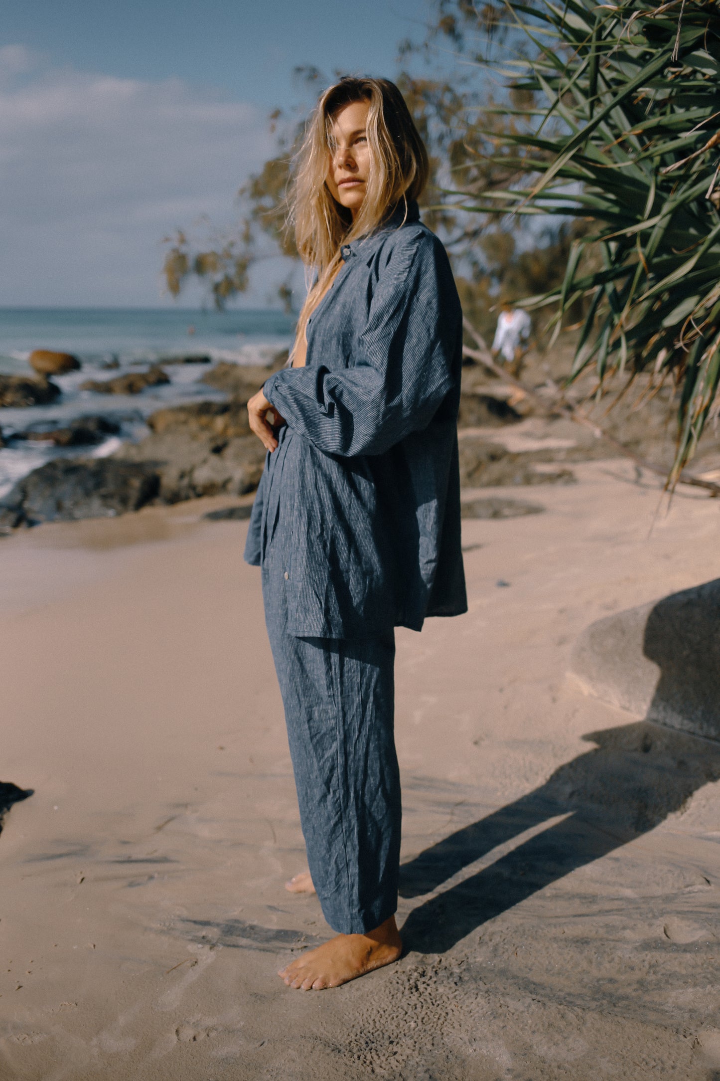 Yumi Pant | Navy Pinstripe