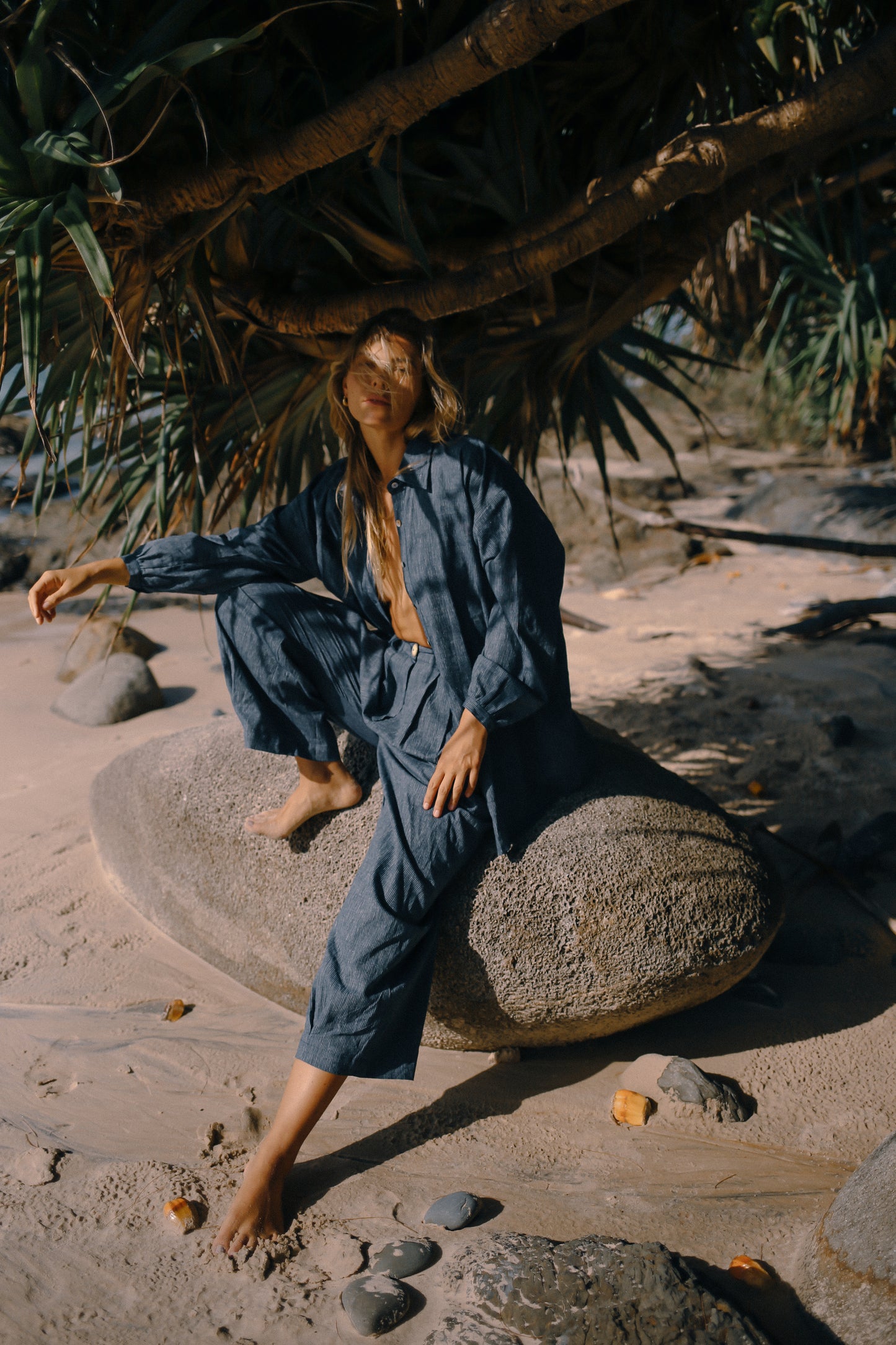 Yumi Pant | Navy Pinstripe