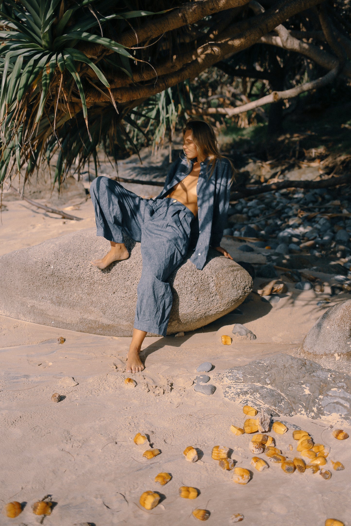 Yumi Pant | Navy Pinstripe