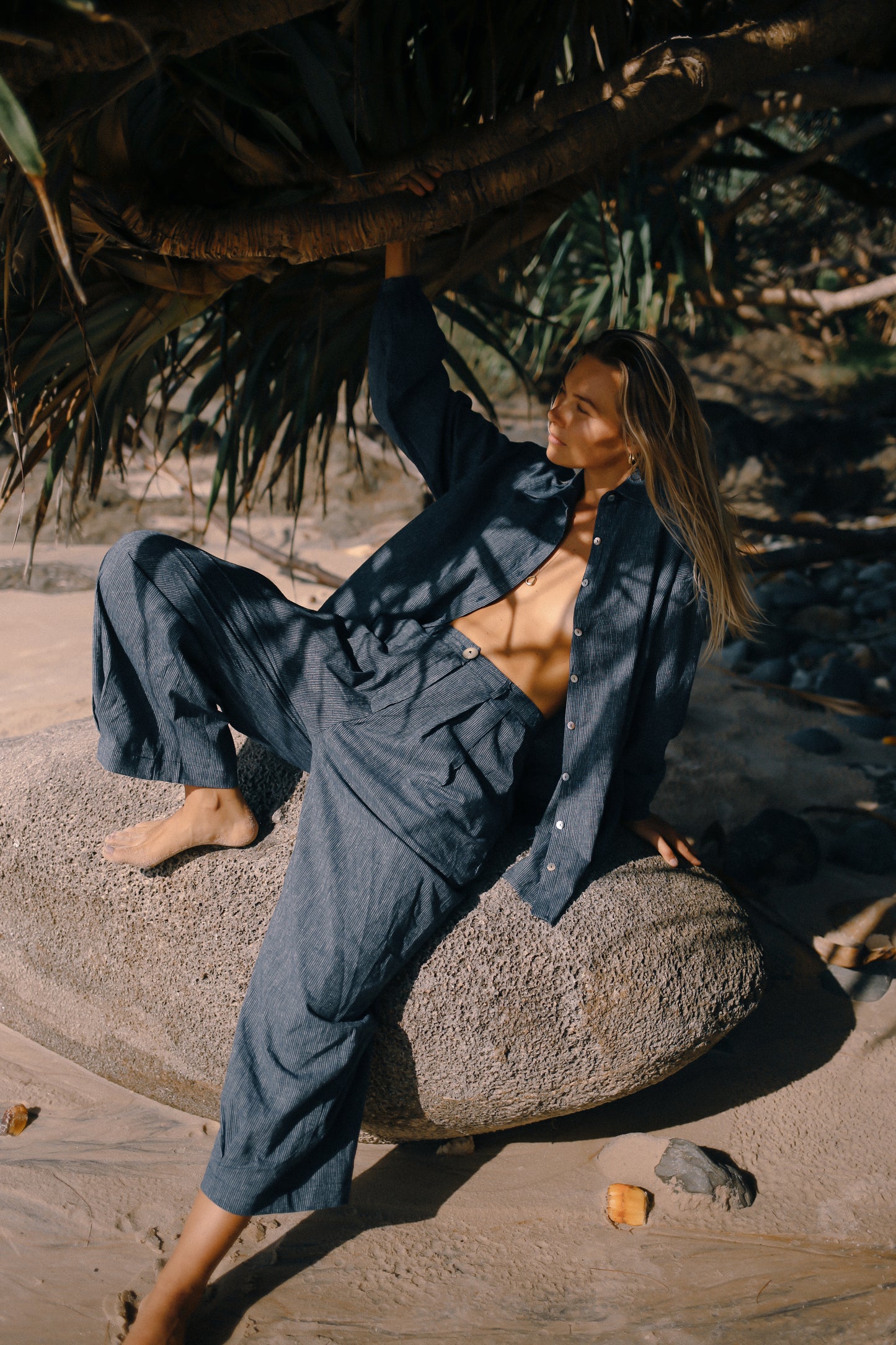 Yumi Pant | Navy Pinstripe