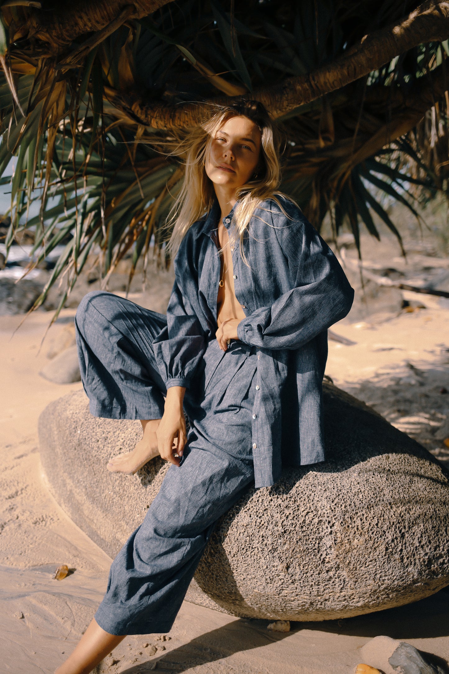 Yumi Pant | Navy Pinstripe