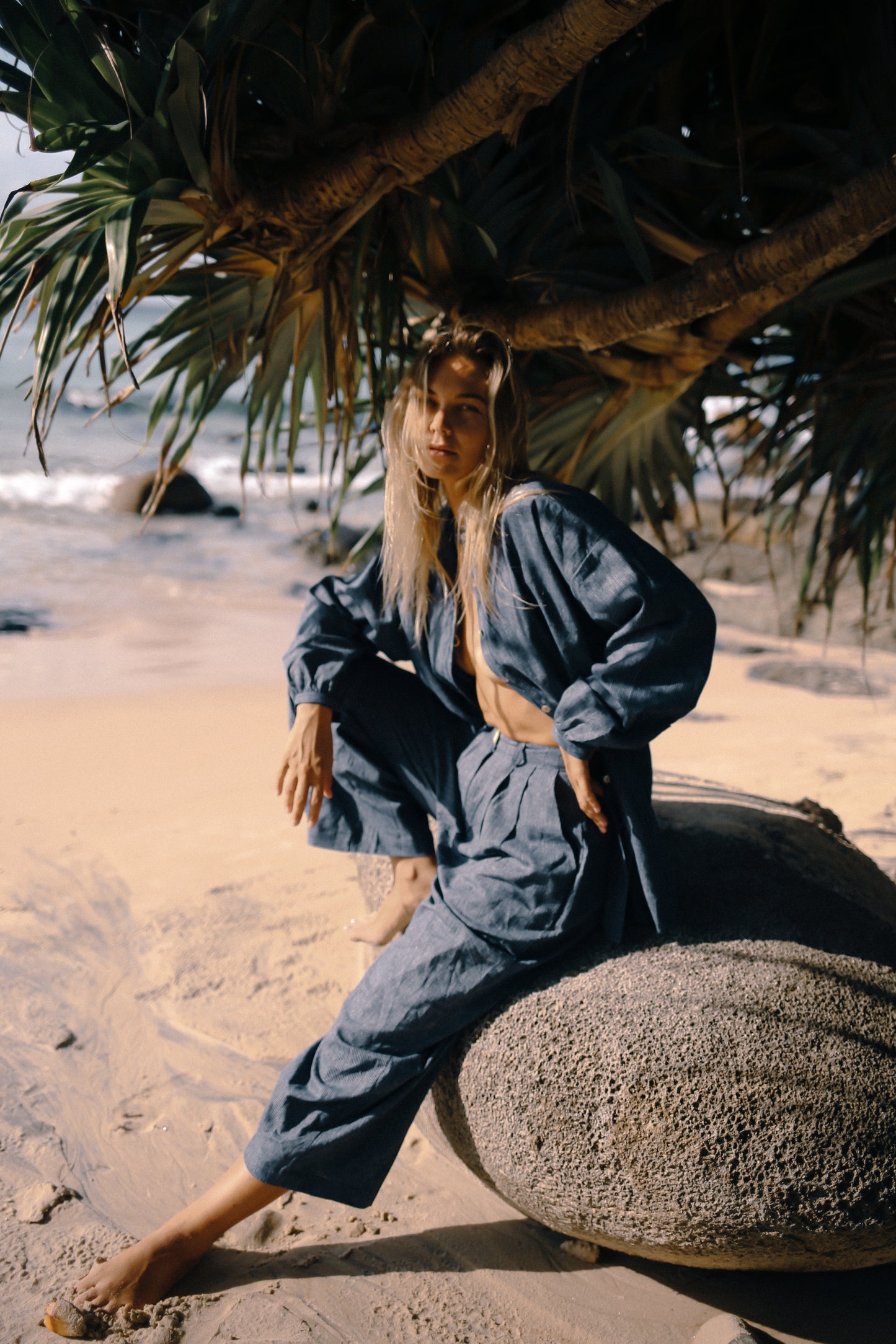 Yumi Pant | Navy Pinstripe