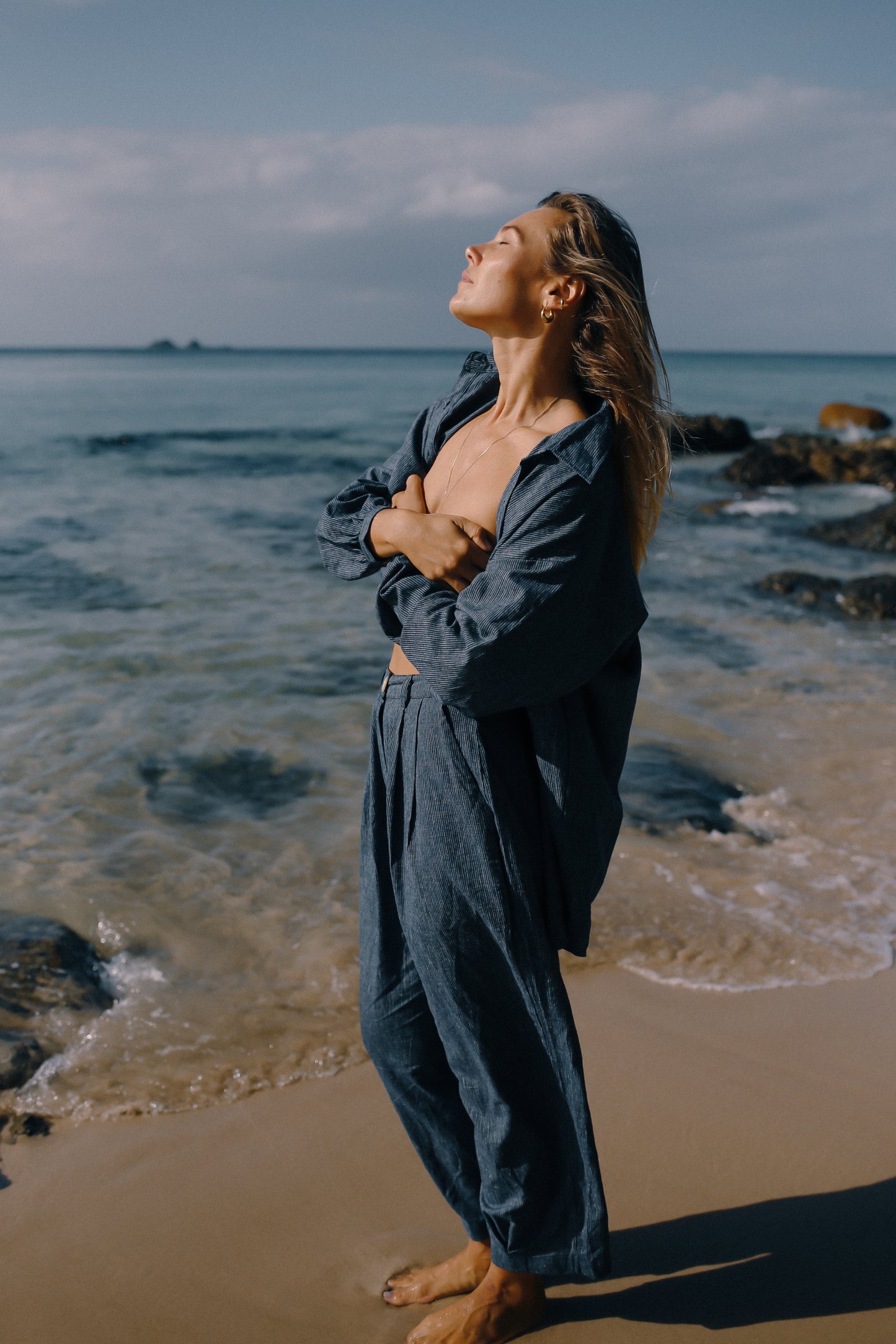 Yumi Pant | Navy Pinstripe