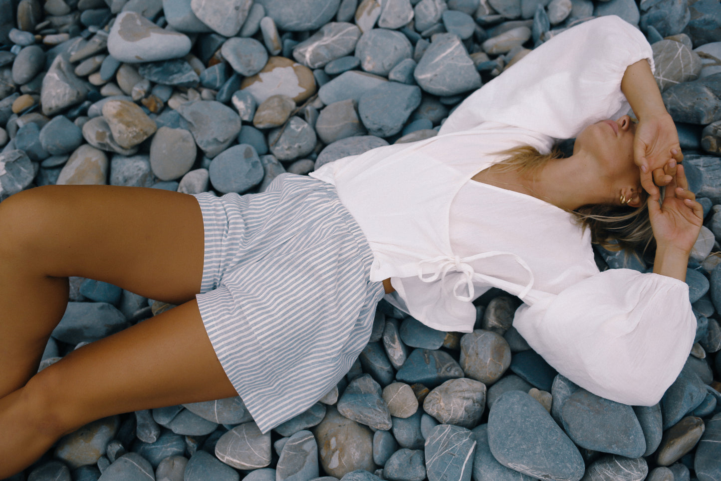 Ava Short | Washed Blue Stripe