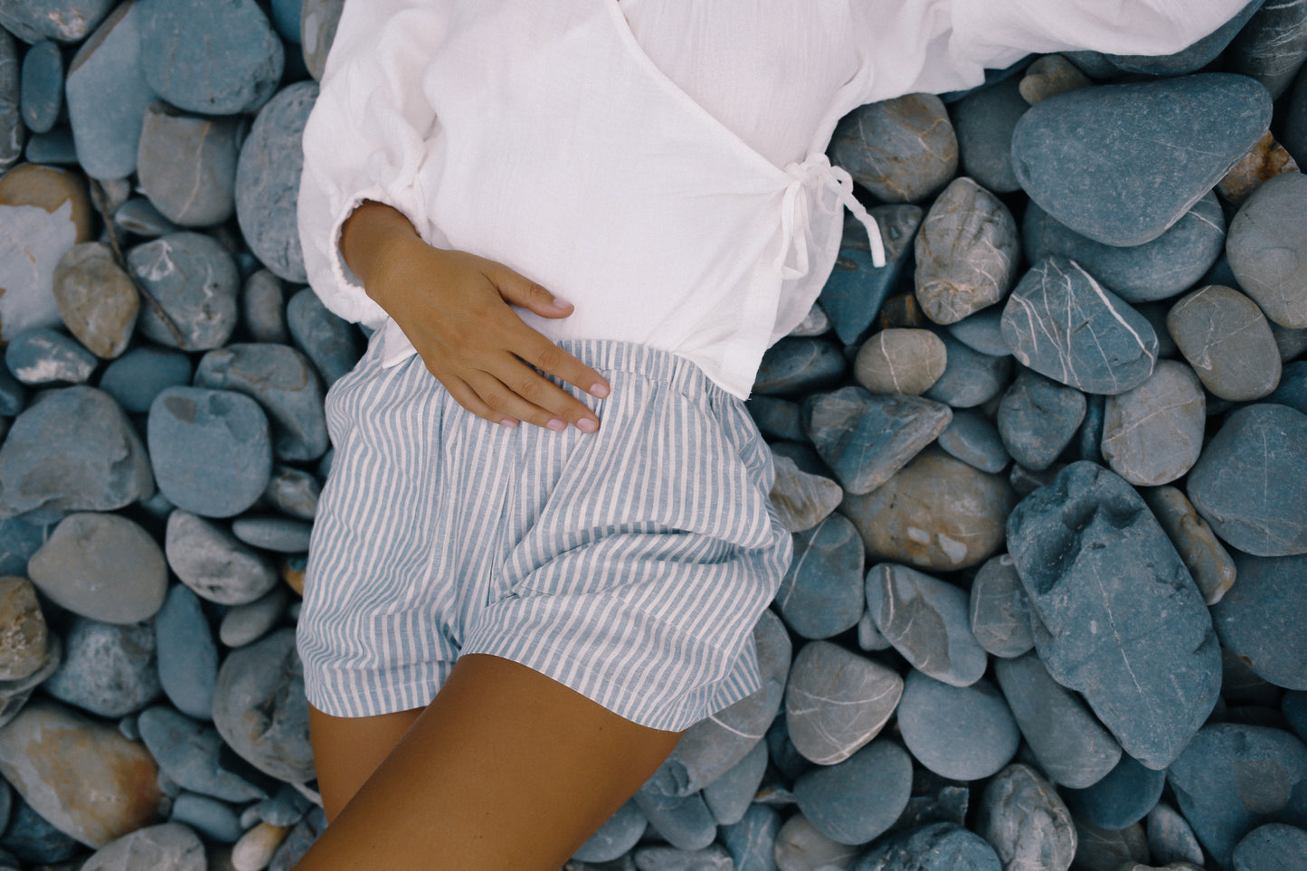 Ava Short | Washed Blue Stripe