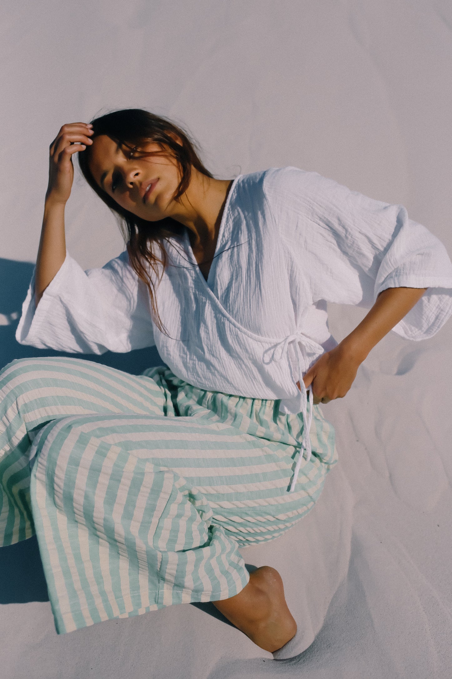 Ivy Pant | Seafoam Cotton Stripe