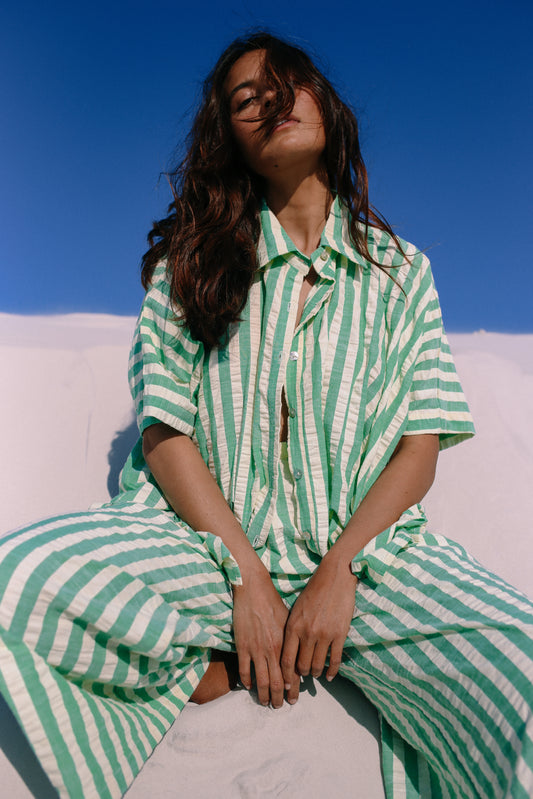 Ava Shirt | Seafoam Cotton Stripe