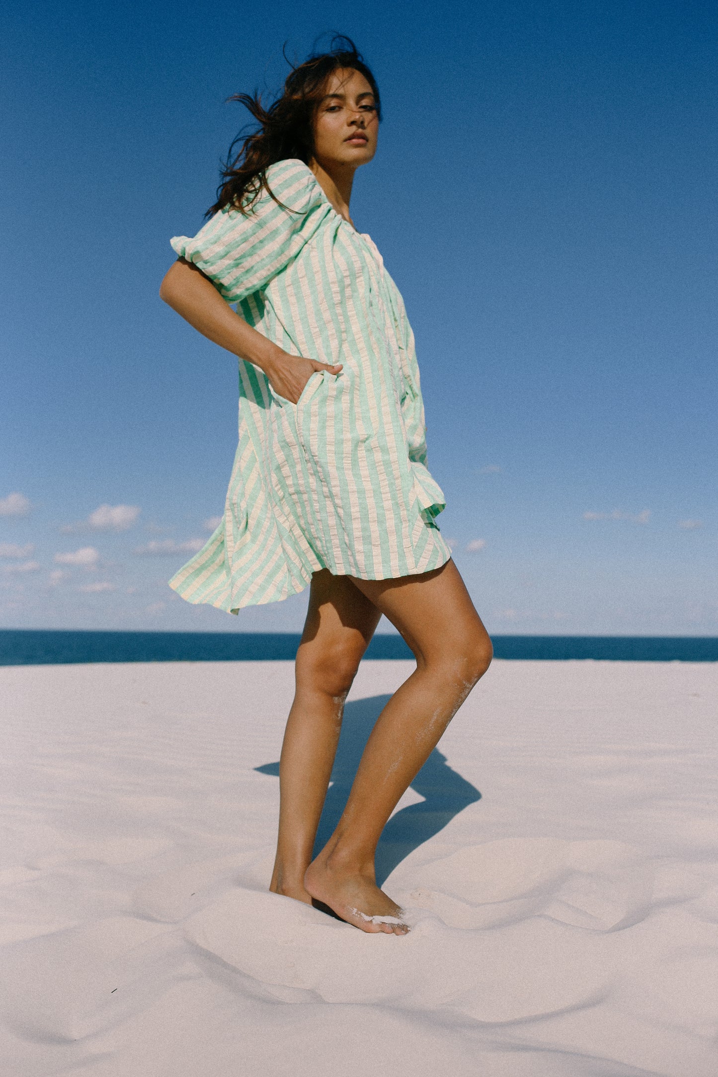 Chloe Summer Dress | Seafoam Cotton Stripe