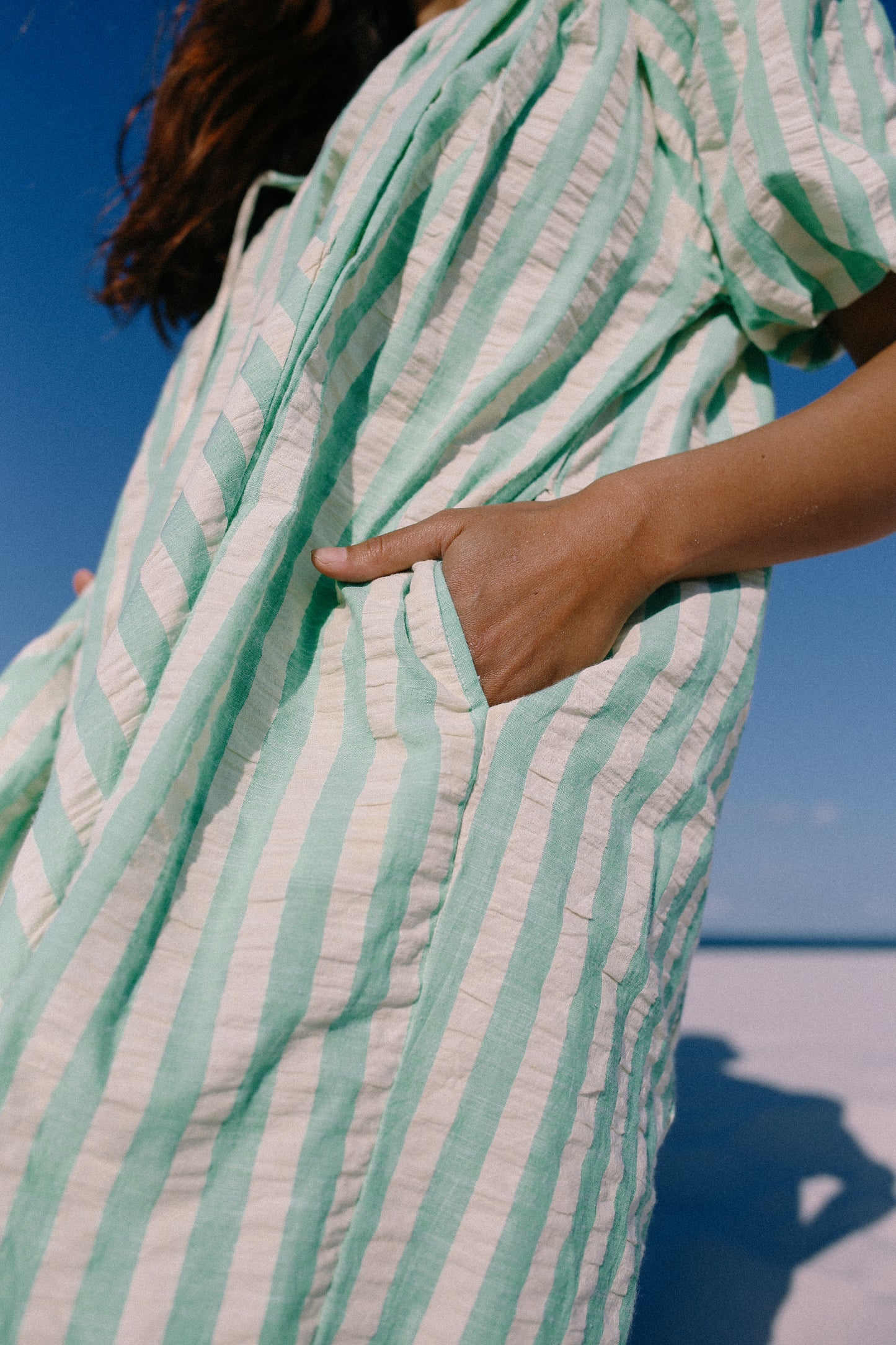 Chloe Summer Dress | Seafoam Cotton Stripe