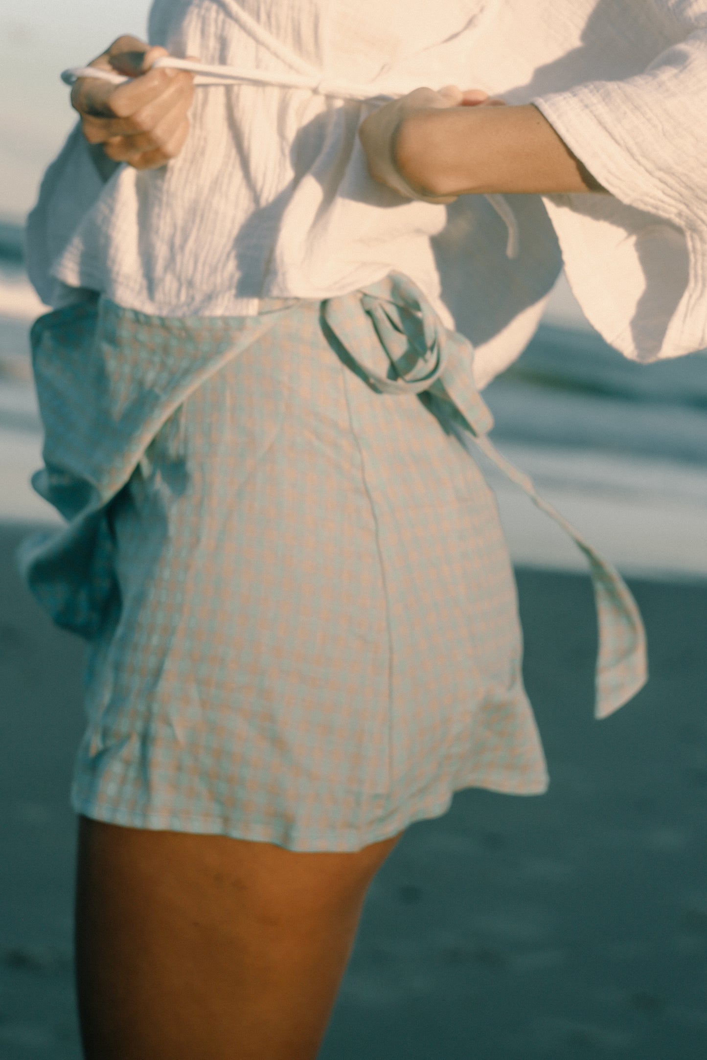 Charlie Wrap Skirt | Blue Beige Gingham