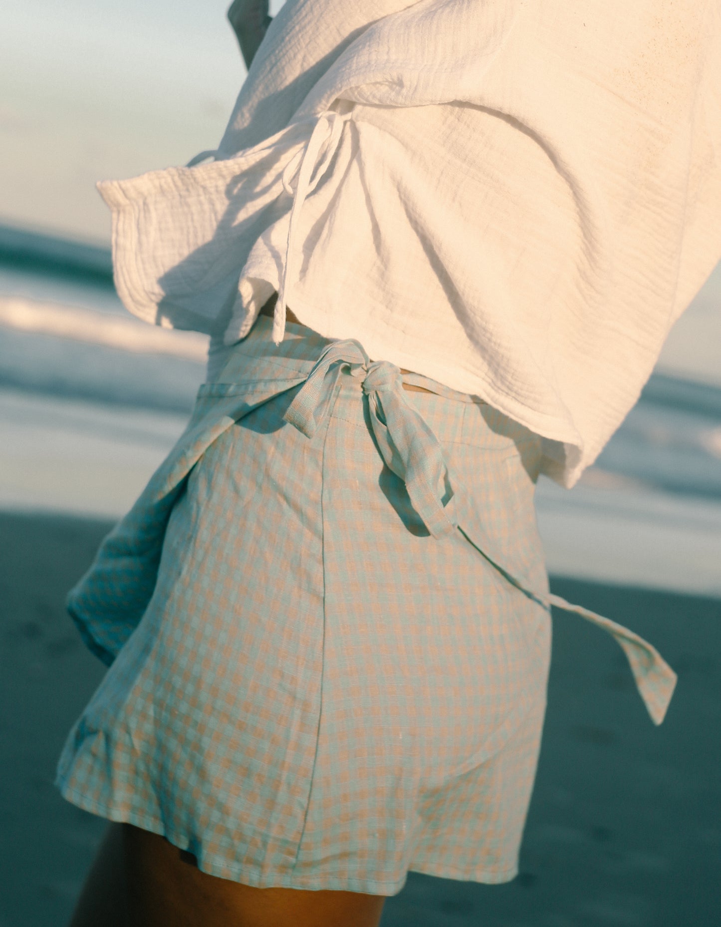 Charlie Wrap Skirt | Blue Beige Gingham