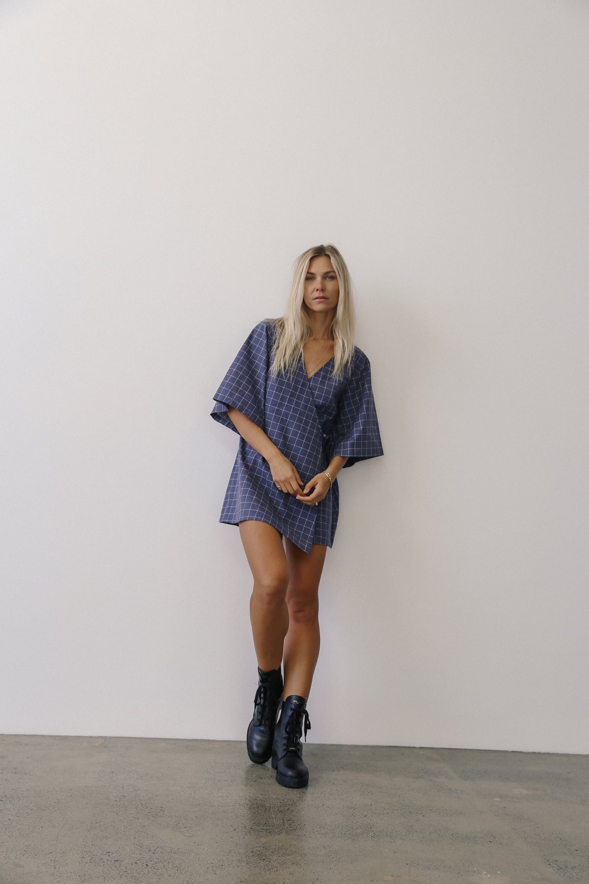 Mia Wrap Mini Dress | Indigo Plaid