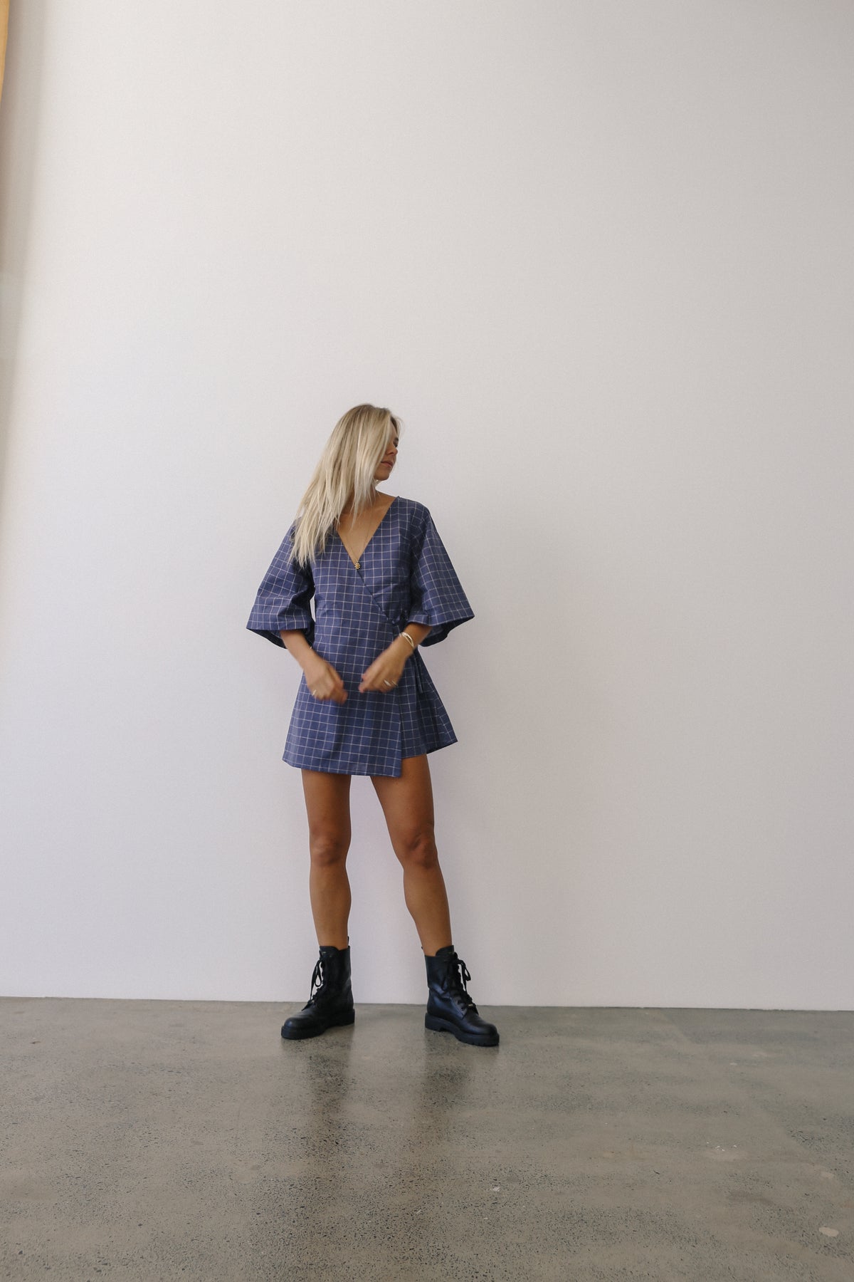 Mia Wrap Mini Dress | Indigo Plaid