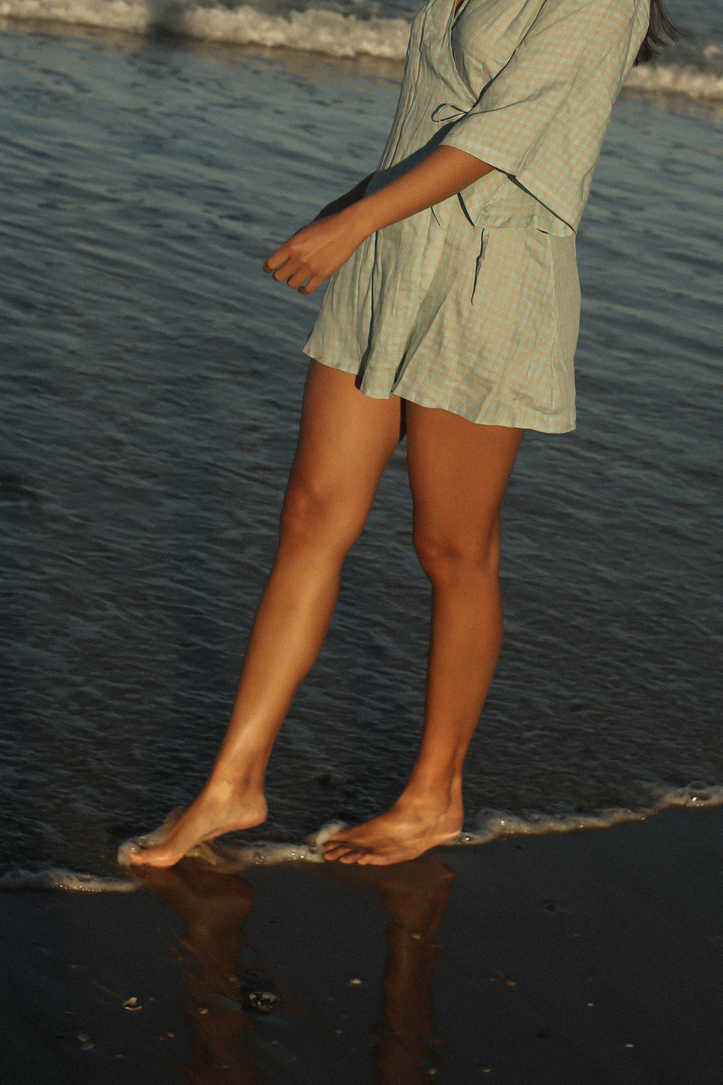 Mia Wrap Mini Dress | Blue Beige Gingham