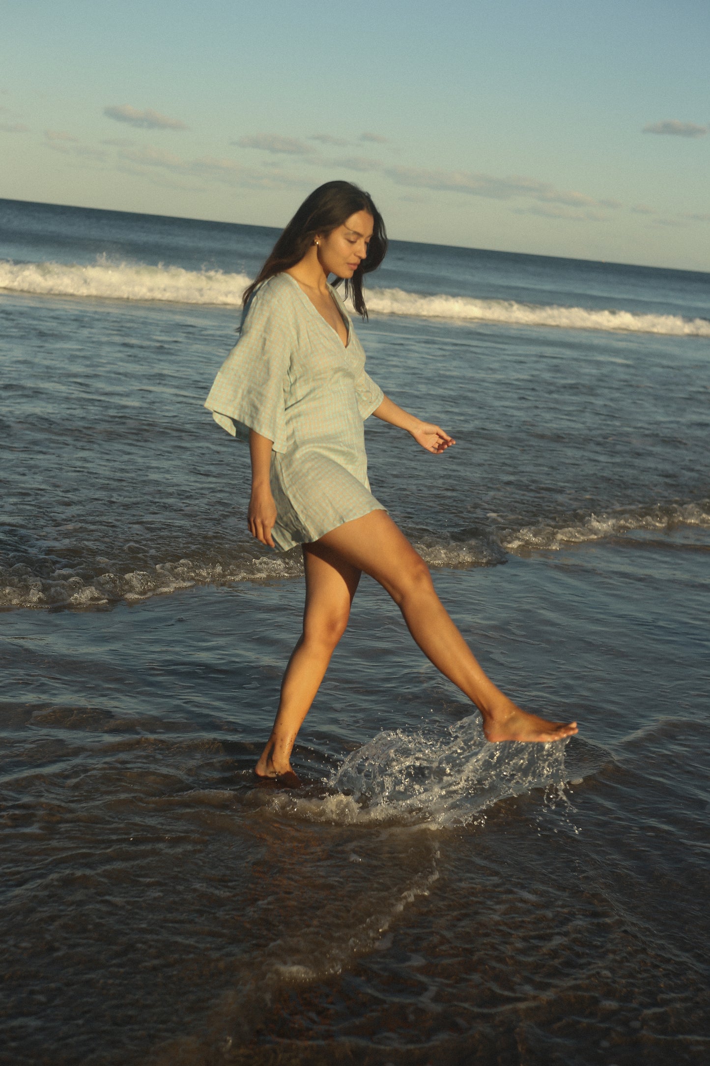 Mia Wrap Mini Dress | Blue Beige Gingham