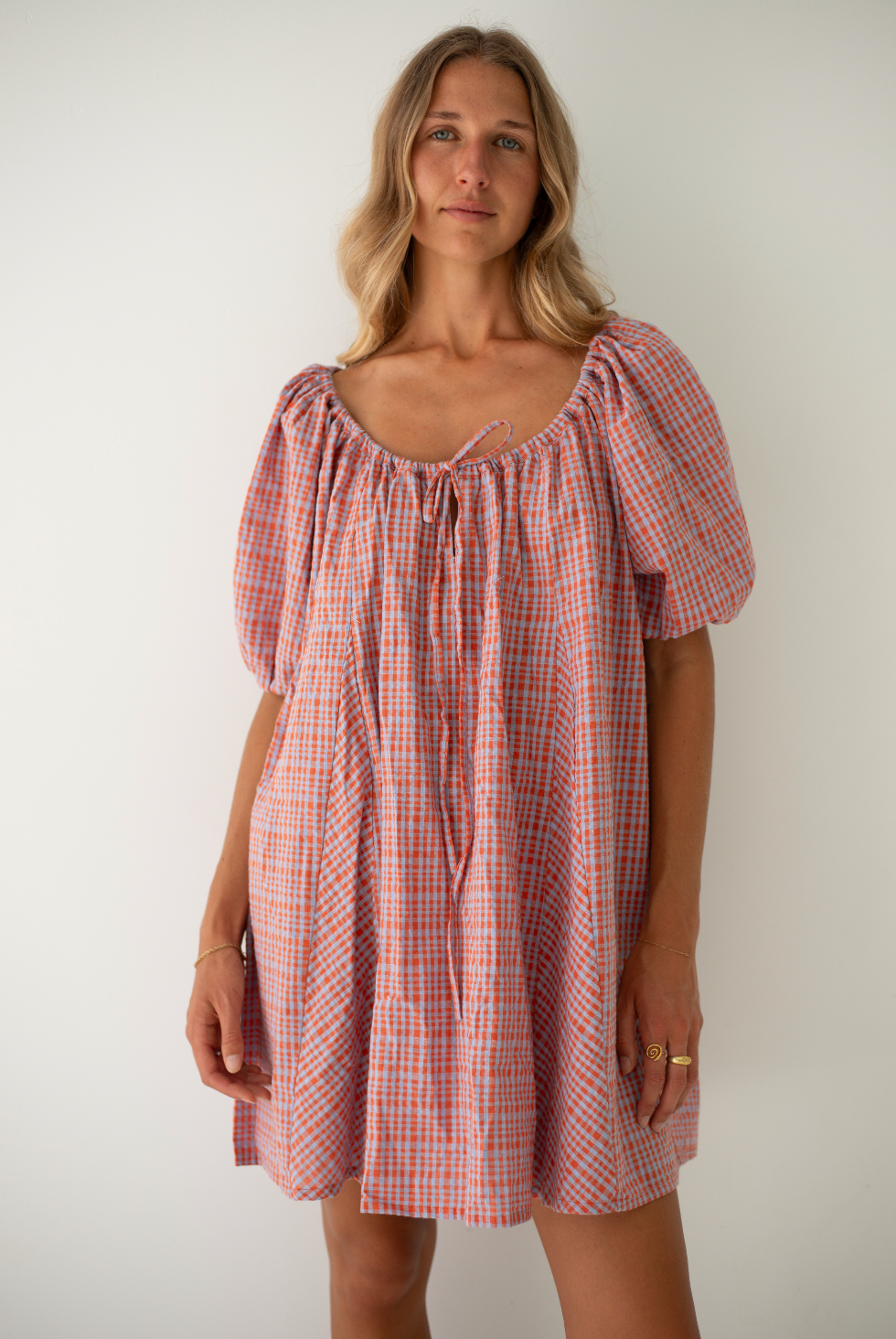 Chloe Dress | Lilac Orange Seersucker
