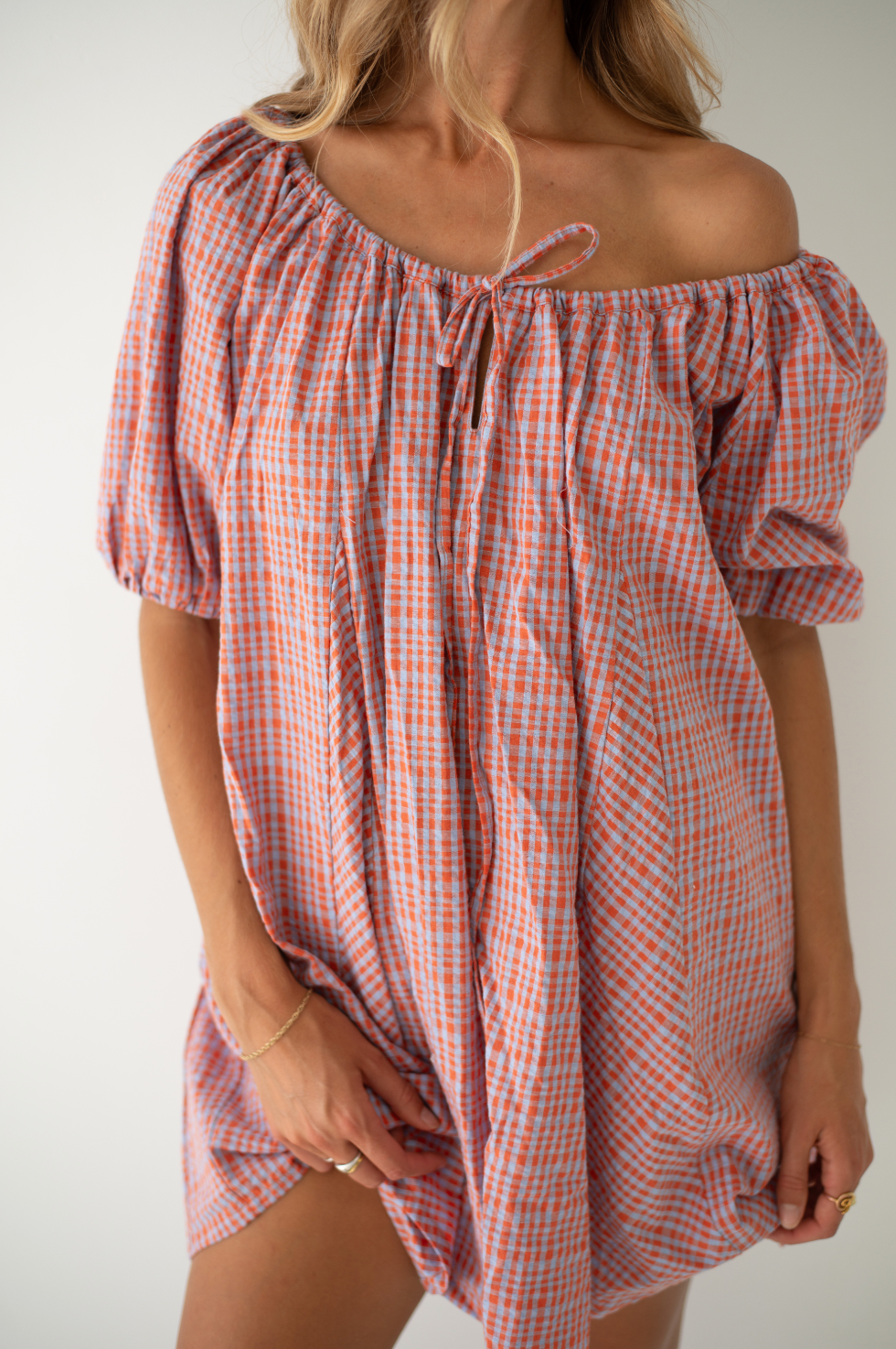 Chloe Dress | Lilac Orange Seersucker