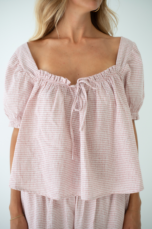 Ava Blouse | Dusty Rose Check