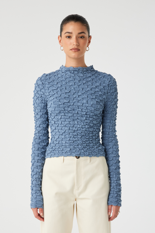 Suvi High Neck Top | Denim Blue