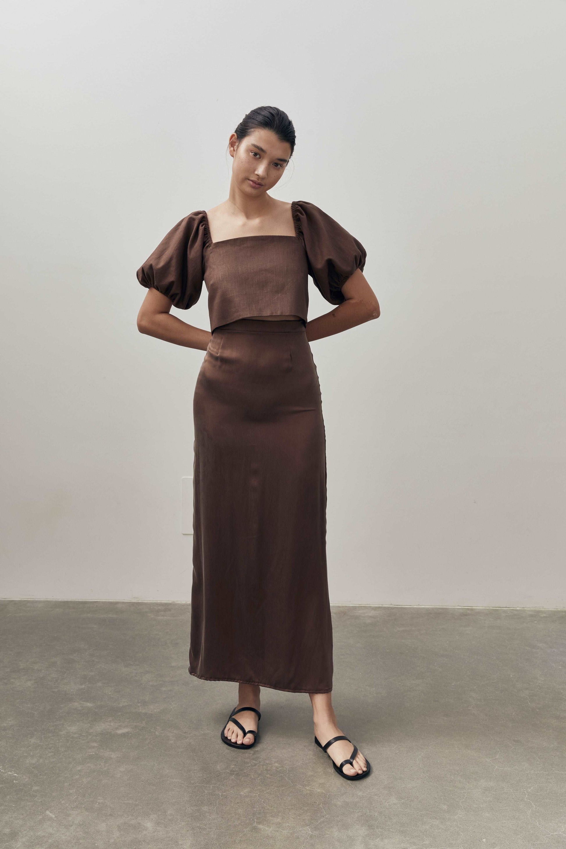 Naomi Silk Slip Skirt - Chocolate
